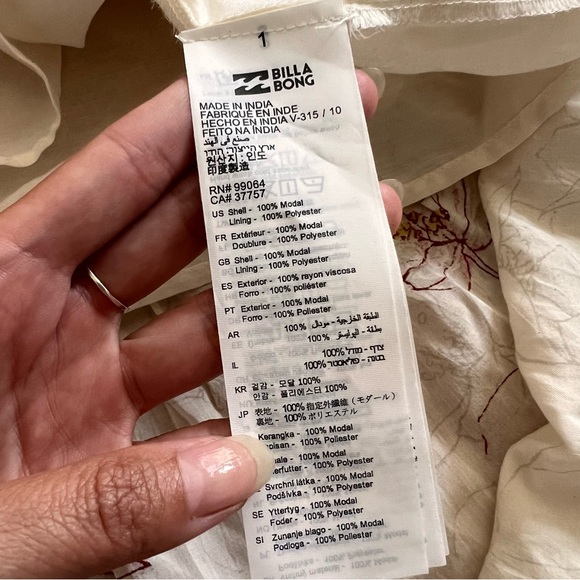 Billabong Seas the Day Ivory Floral Maxi V Neck Flutter Sleeve Tiered Dress Med - Picture 10 of 11